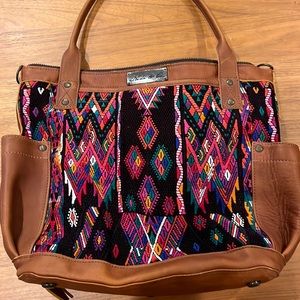 Nina and Cole Guatemalan handbag, medium size, backpack straps, leather handles